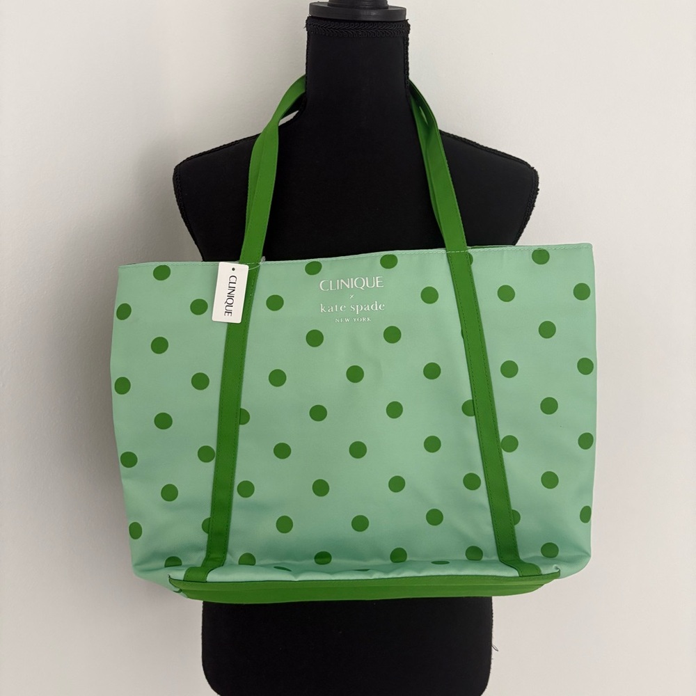 Clinique x Kate Spade New York Green Polka Dot Tote Bag